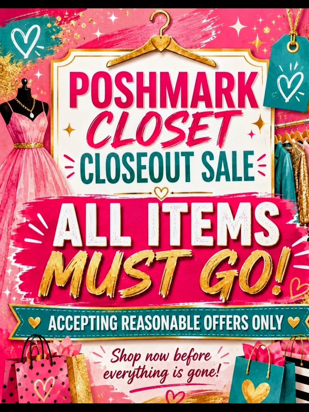 Closet Closeout Sale Poster - Pink Promotional Print